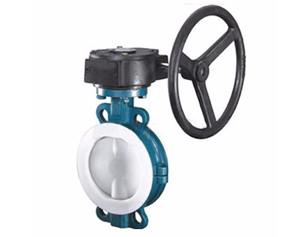 D371f46 worm gear wafer type fluorine lined butterfly valve